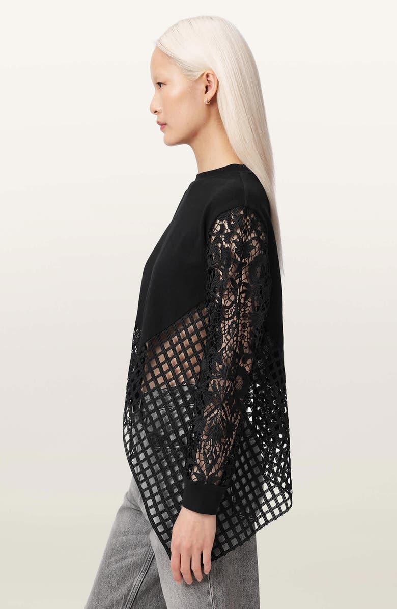AllSaints Malorie Long Sleeve Lace Shirt, Alternate, color, Black