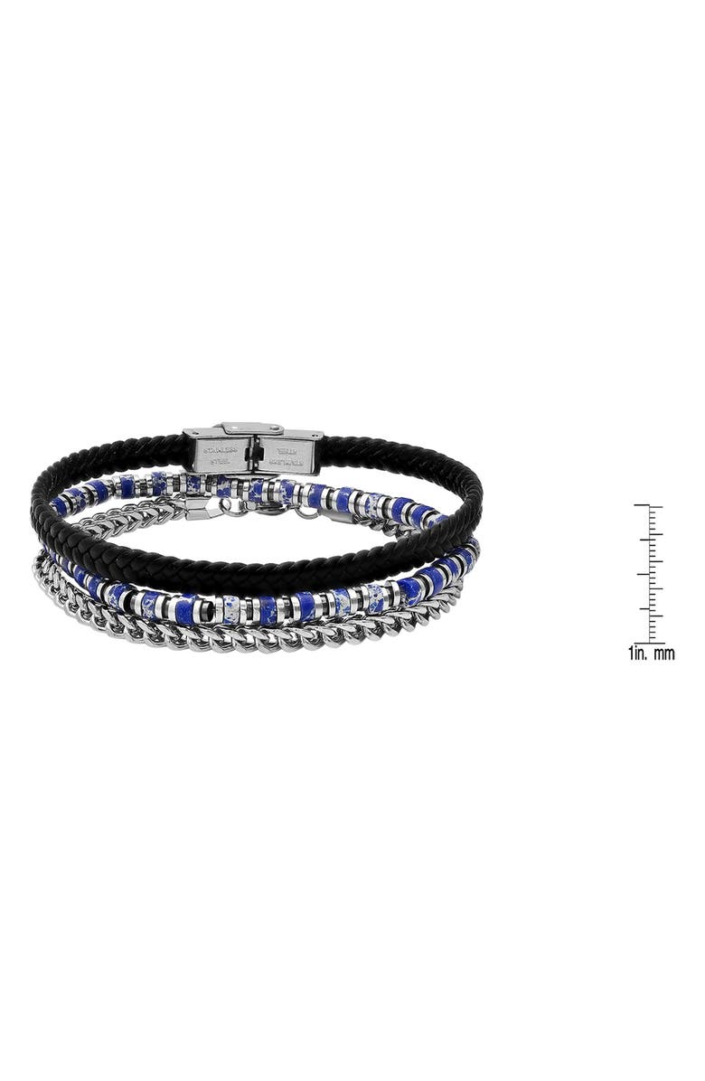 HMY JEWELRY Men's Set of 3 Assorted Lapis Lazuli, Chain & Leather Bracelets, Alternate, color, Silver Multi