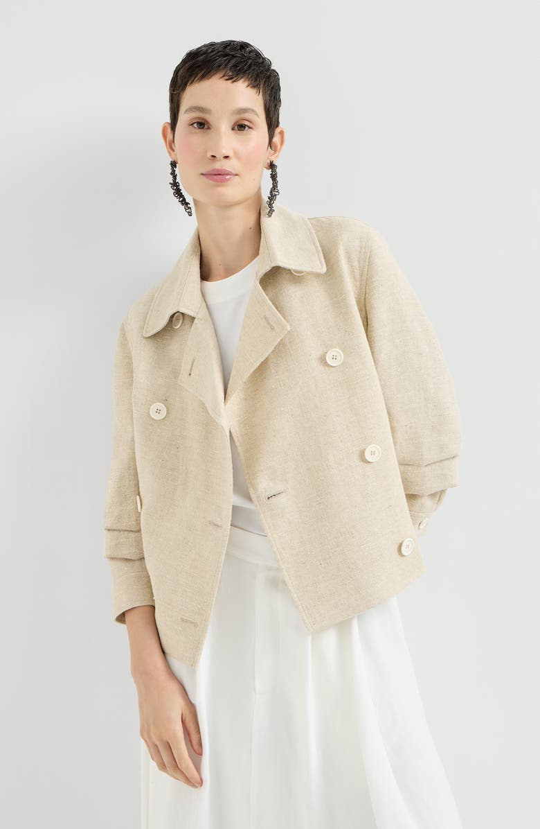 Brunello Cucinelli Crop caban jacket with monili, Alternate, color, Beige