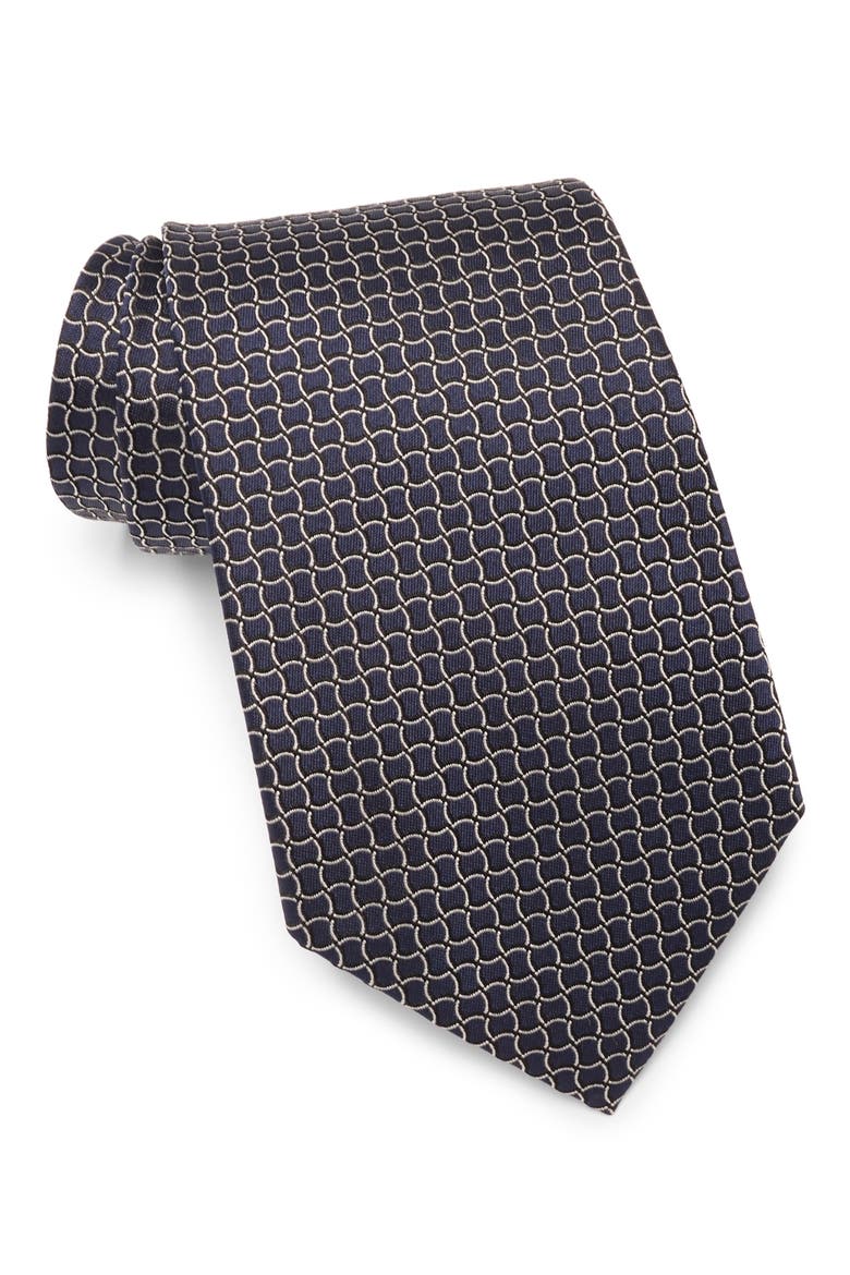 Tile Silk Tie, Main, color, NAVY FAN