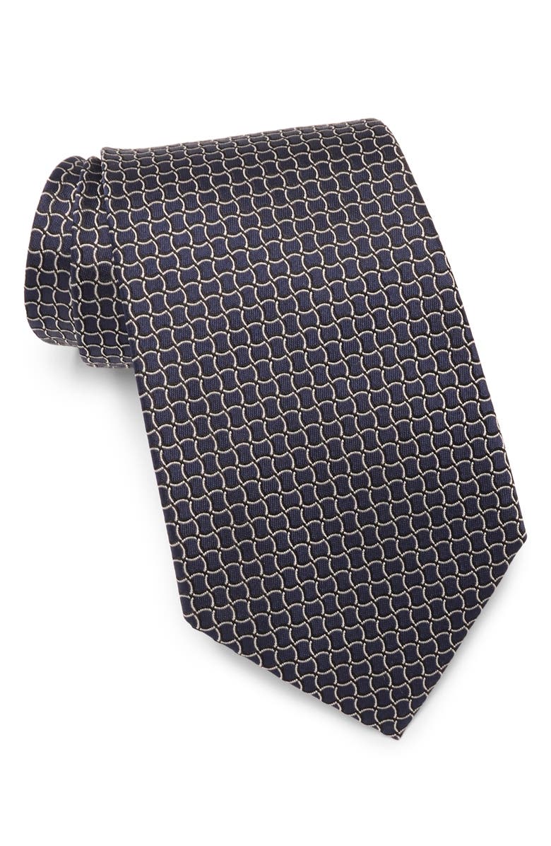 ZEGNA TIES Tile Silk Tie, Main, color, Navy Fan