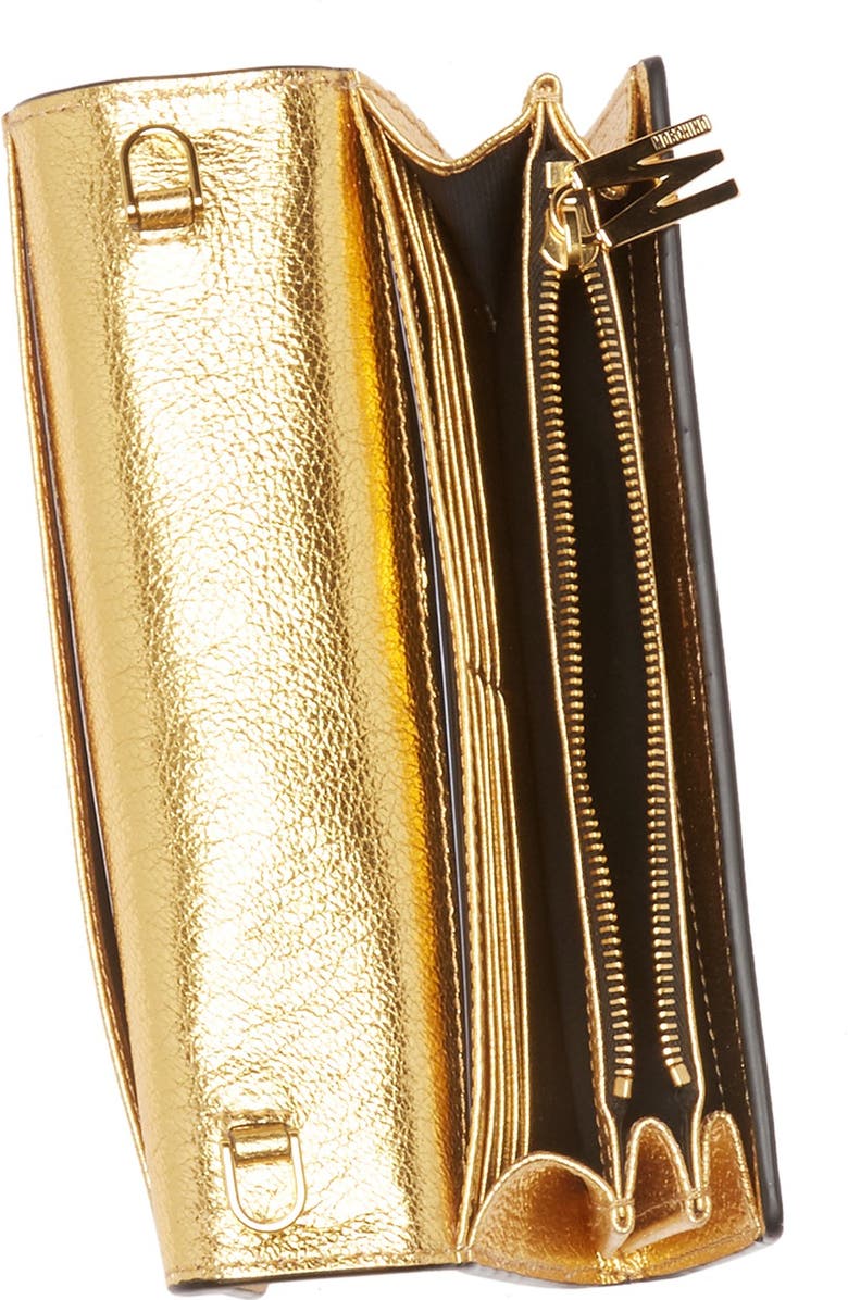Moschino Metallic Flap Crossbody Bag, Alternate, color,