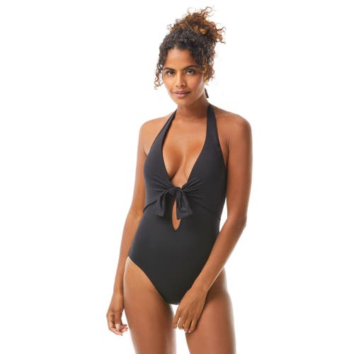 Vince Camuto Tie Front Halter One Piece Swimsuit in 001-Black at Nordstrom, Size 6