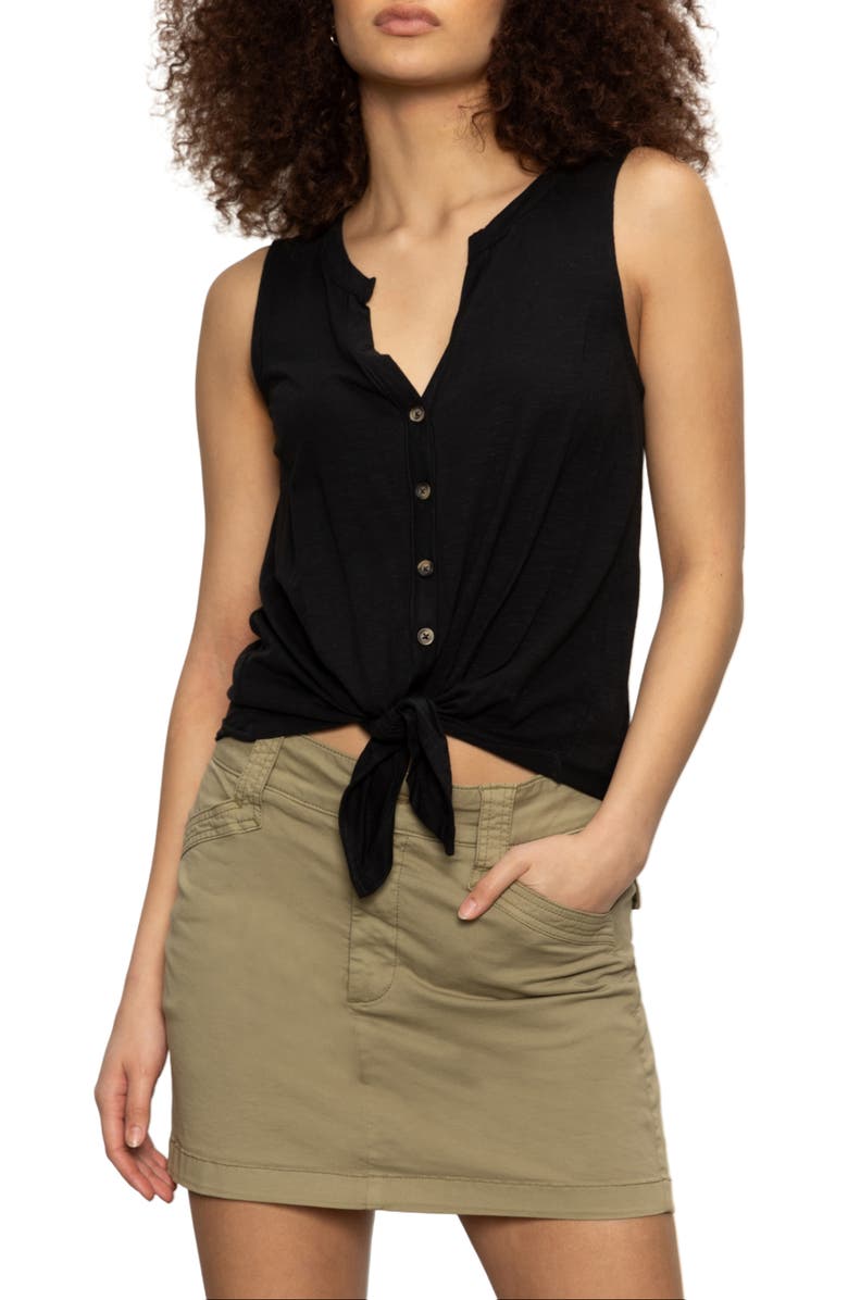 Tie Front Slub Jersey Button-Up Tank