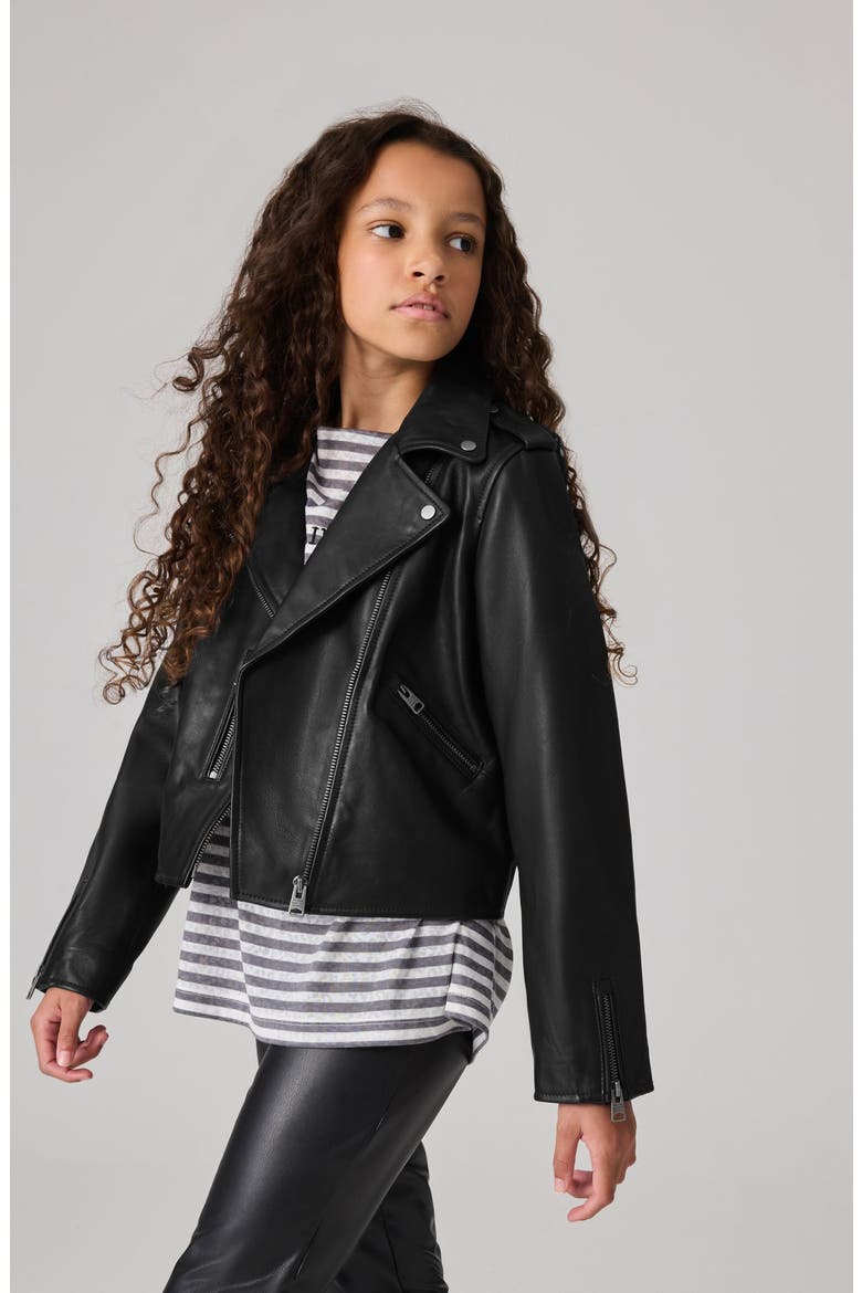 Kids' Leather Moto Jacket, Alternate, color, BLACK