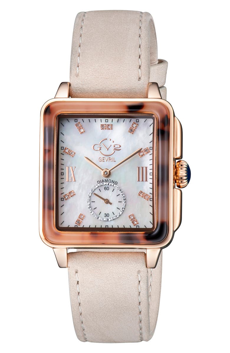 GV2 Bari Tortoise Swiss Quartz Diamond Leather Strap Watch, 30mm x 34mm - 0.0044ct., Main, color, Beige