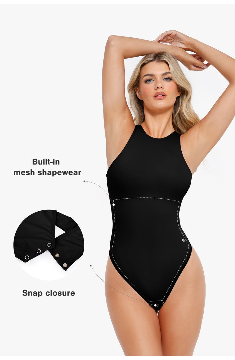 Popilush Cloudsense Shapewear Sleeveless Cutaway Round Neck Bodysuit, Alternate, color, Midnight Black