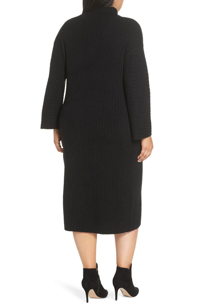 Ribbed Midi Sweater Dress, Alternate, color, BLACK