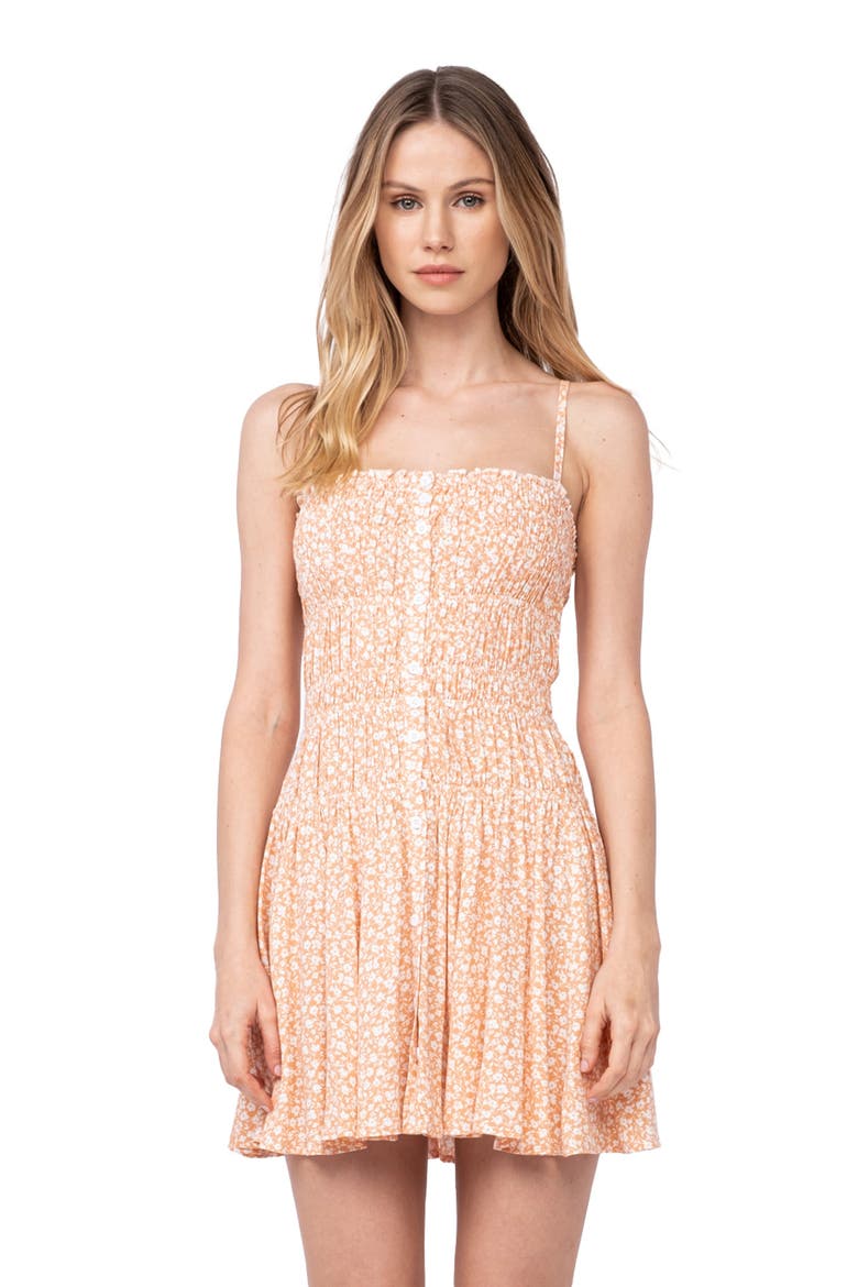 Ditsy Floral Shirred Fit & Flare Minidress, Alternate, color, PEACH