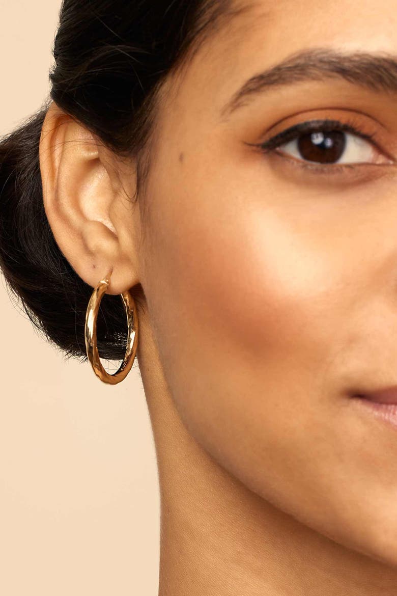 10K Gold Goddess Hoops Earrings, Alternate, color, Yellow Gold