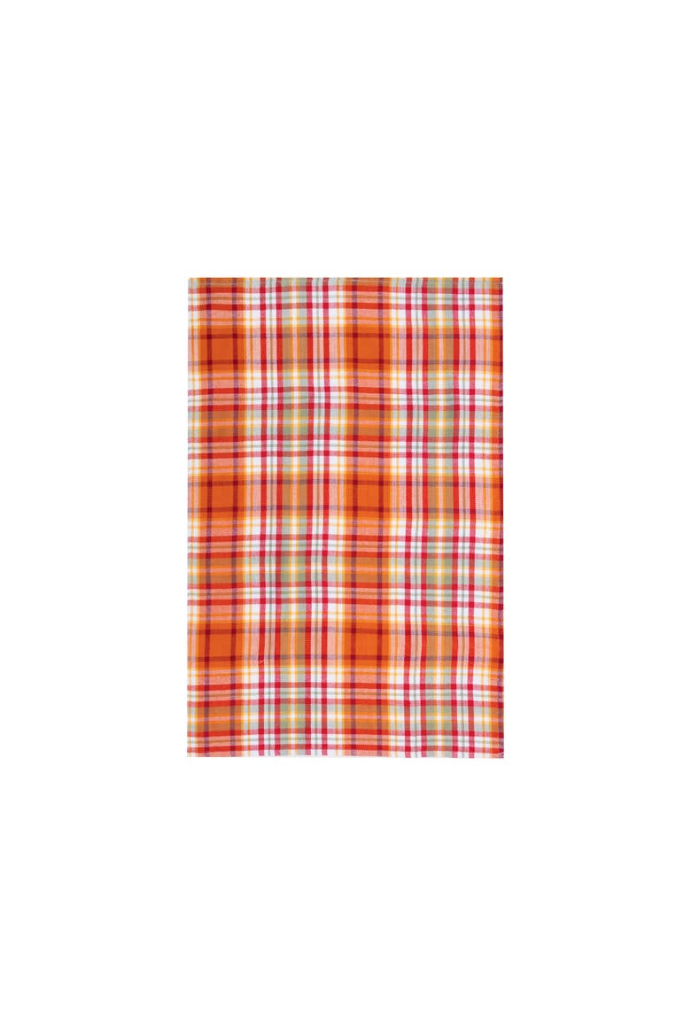 Briar Plaid Handwoven 100% Cotton Fall Kitchen Dishtowel, Main, color, Orange