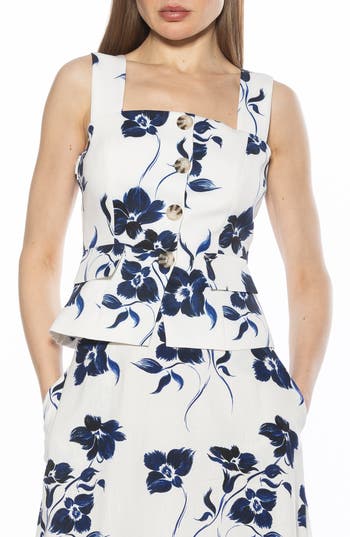 Alexia Admor Poelne Button Front Vest Top In Ivory Floral