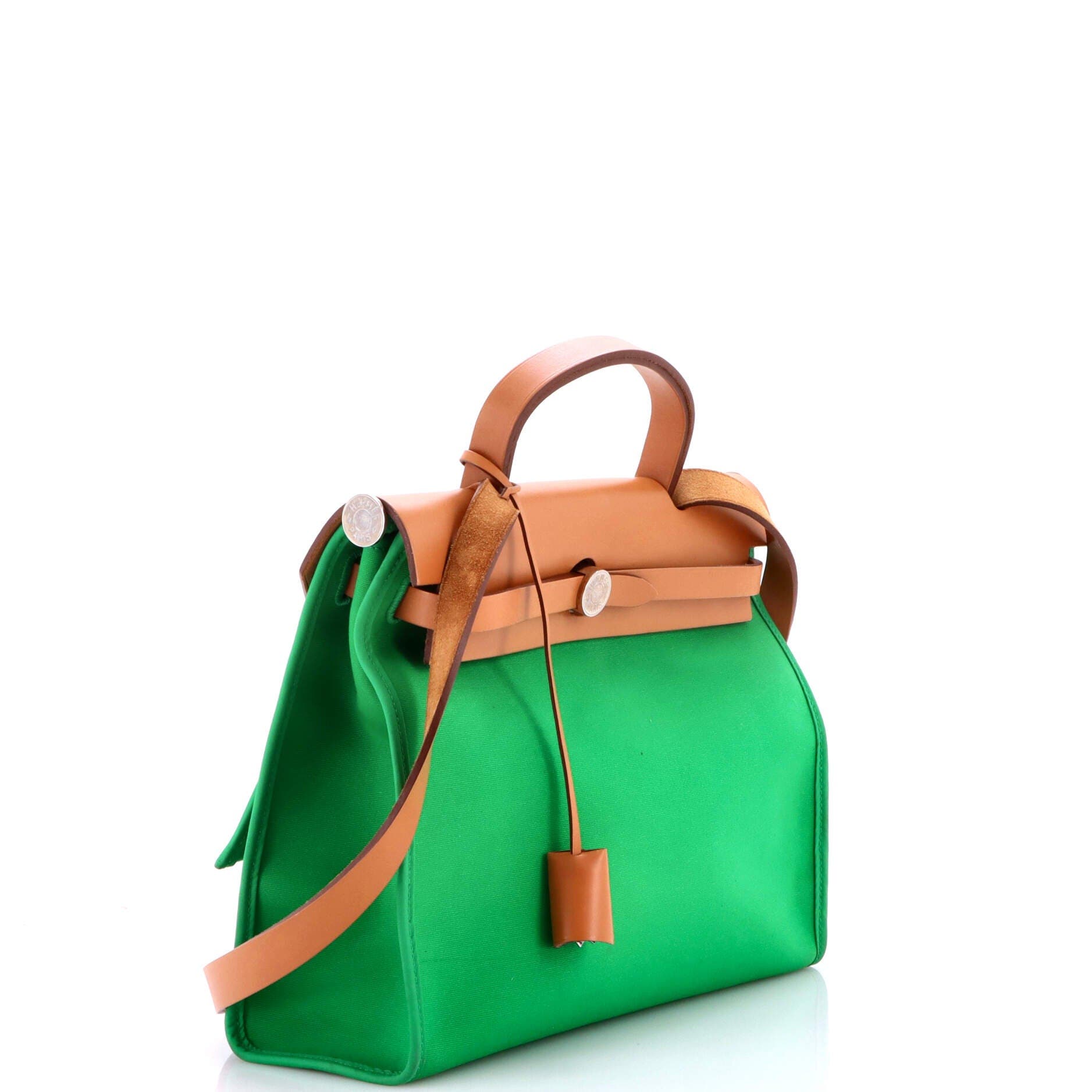 Pre-Owned Hermes Herbag Zip Leather and Toile 31, Alternate, color, Green