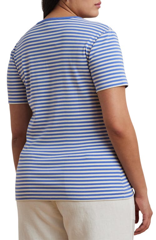 Shop Ralph Lauren Lauren  Stripe Stretch Cotton T-shirt In Soft Lazuli/mascarpone Cream