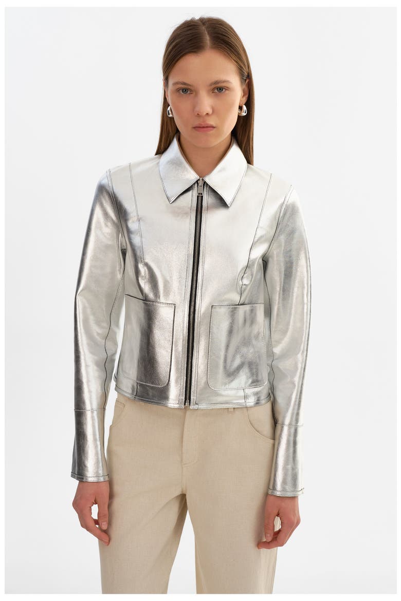 Clarie | Reversible Leather Jacket, Alternate, color, Black/Silver