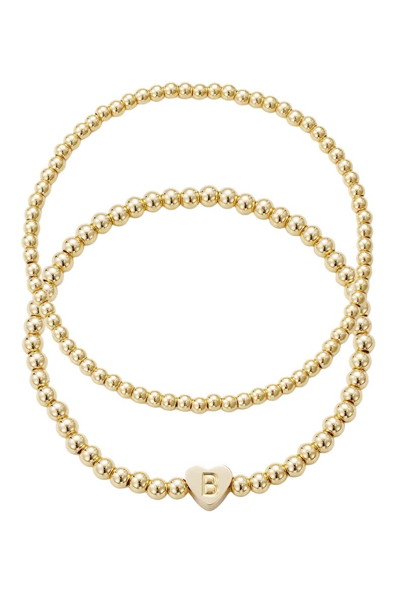 Initial Heart Charm Beaded Chain Bracelet Set, Main, color, GOLD-B