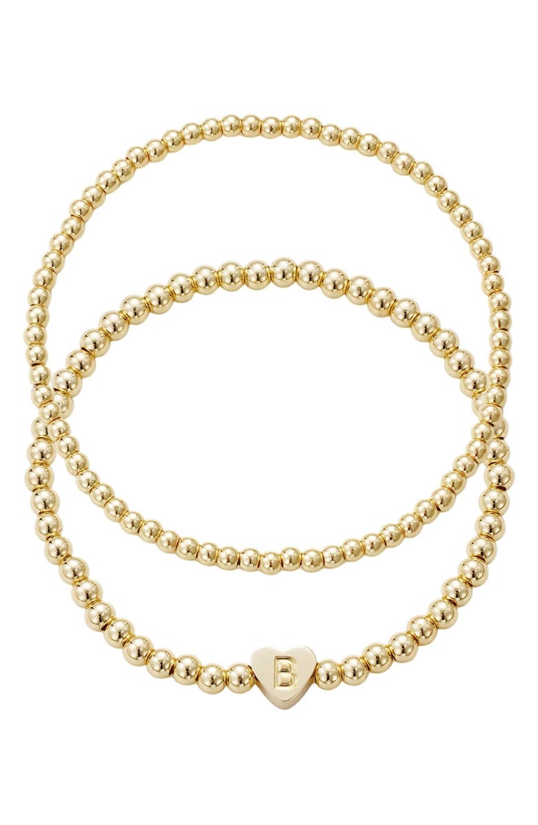 Adornia Initial Heart Charm Beaded Chain Bracelet Set, Main, color, Gold-B