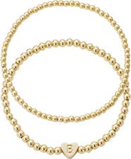 Adornia Initial Heart Charm Beaded Chain Bracelet Set