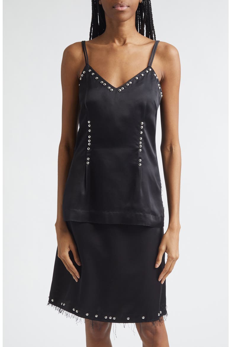 Iris Studded Frayed Satin Camisole, Main, color, BLACK