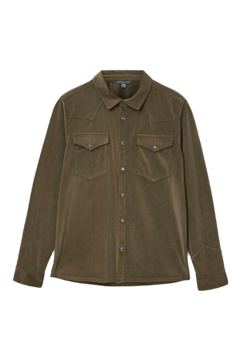 Andres Western Herringbone Faux Suede Snap-Up Shirt, Alternate, color, FOSSIL GREY