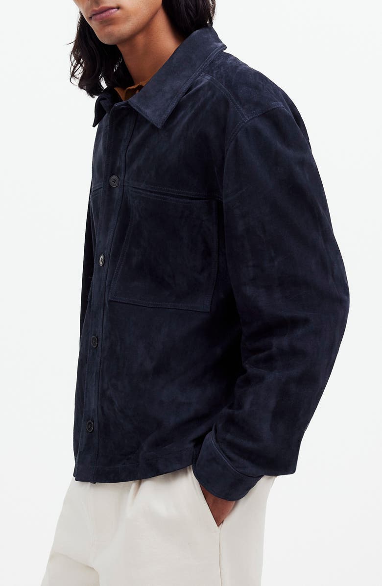 Madewell Boxy Suede Shirt Jacket, Alternate, color, Dark Indigo