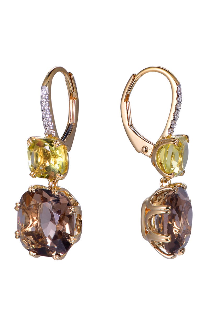 Kahn High Jewelry Smoky & Lemon Quartz Earrings with Diamonds, Alternate, color, Brown & Lemon