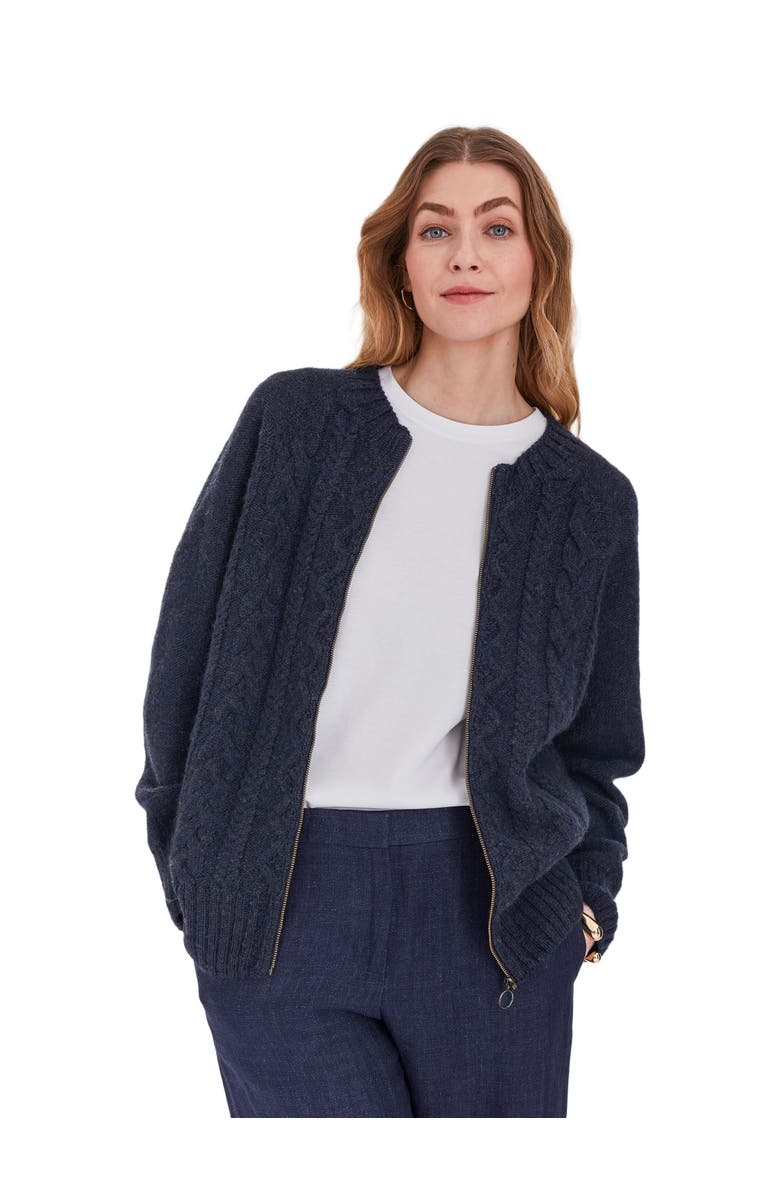 Celtic & Co. British Wool Cable Zip Cardigan, Main, color, Dark Navy