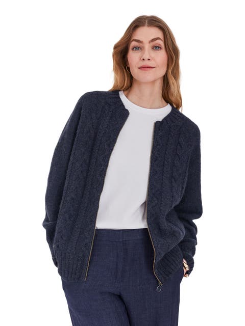 British Wool Cable Zip Cardigan