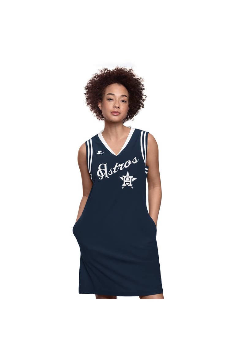 Women's Starter  Navy Houston Astros Fast Track Sneaker V-Neck Dress, Alternate, color, Navy