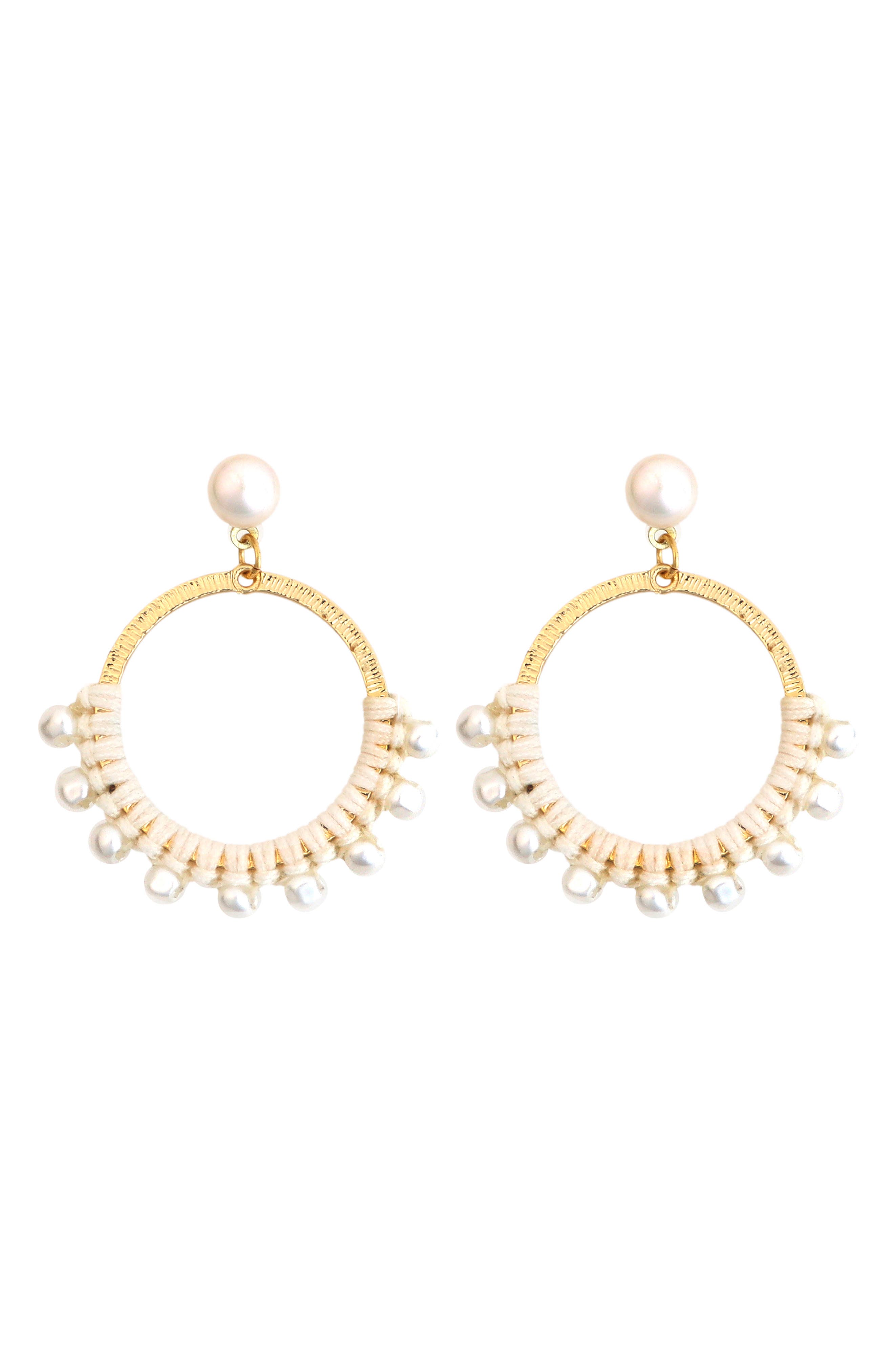 Panacea Genuine Pearl Embellished Drop Earrings