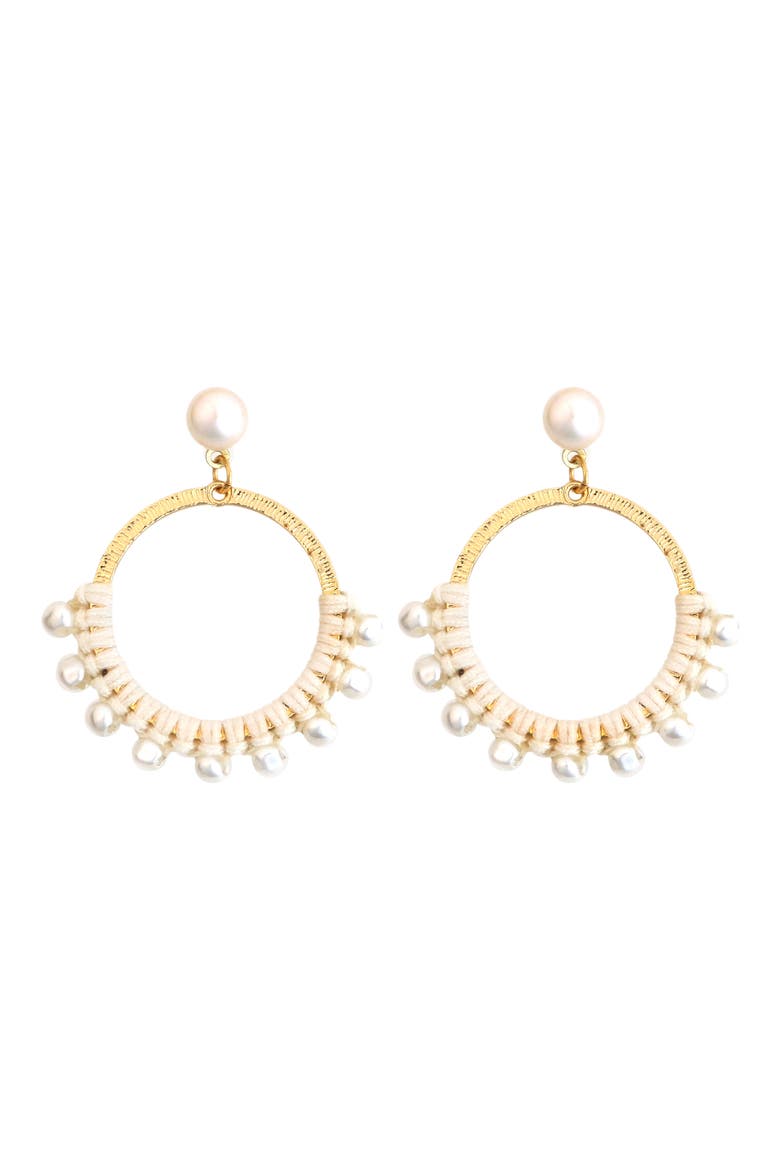Genuine Pearl Embellished Drop Earrings, Main, color, WHITE