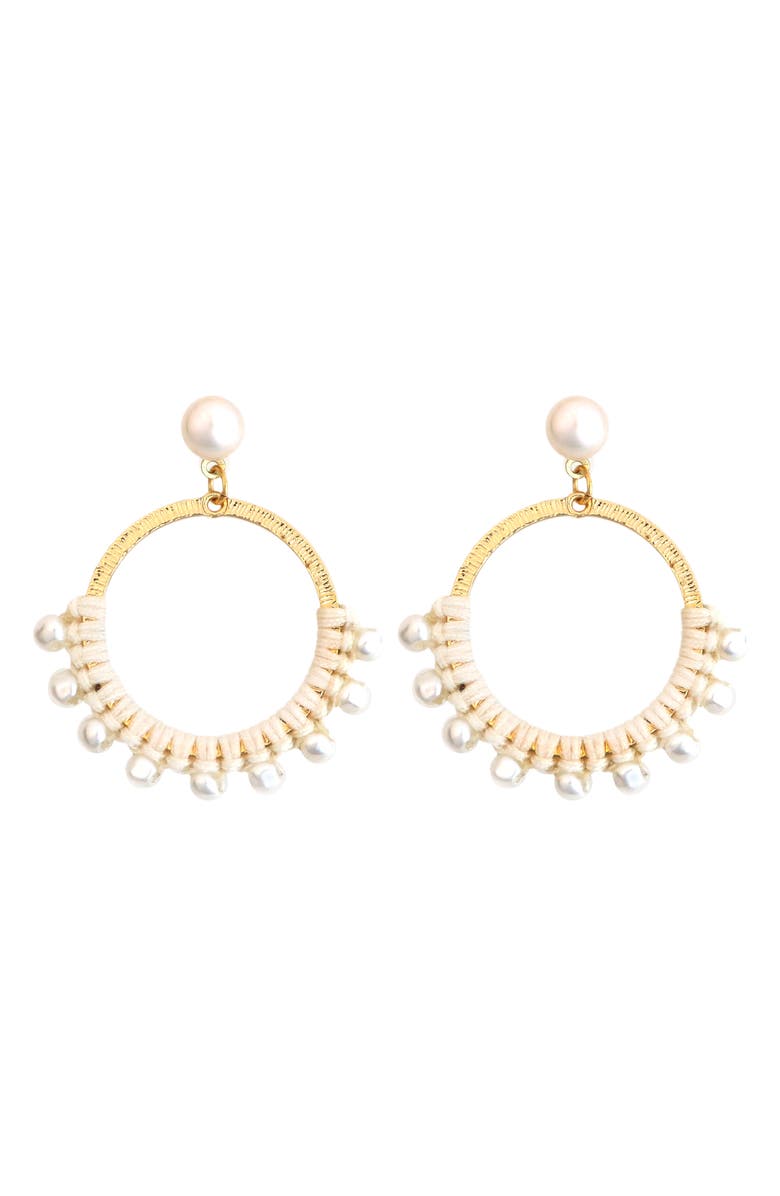 Panacea Genuine Pearl Embellished Drop Earrings, Main, color, White