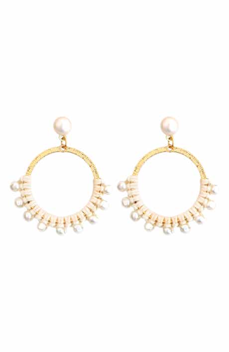 Panacea Genuine Pearl Embellished Drop Earrings