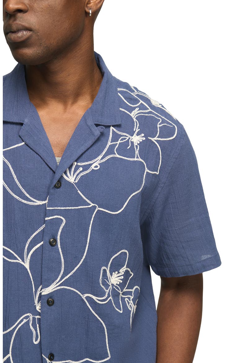 Floral Embroidered Cotton Camp Shirt, Alternate, color, 458 BLUE