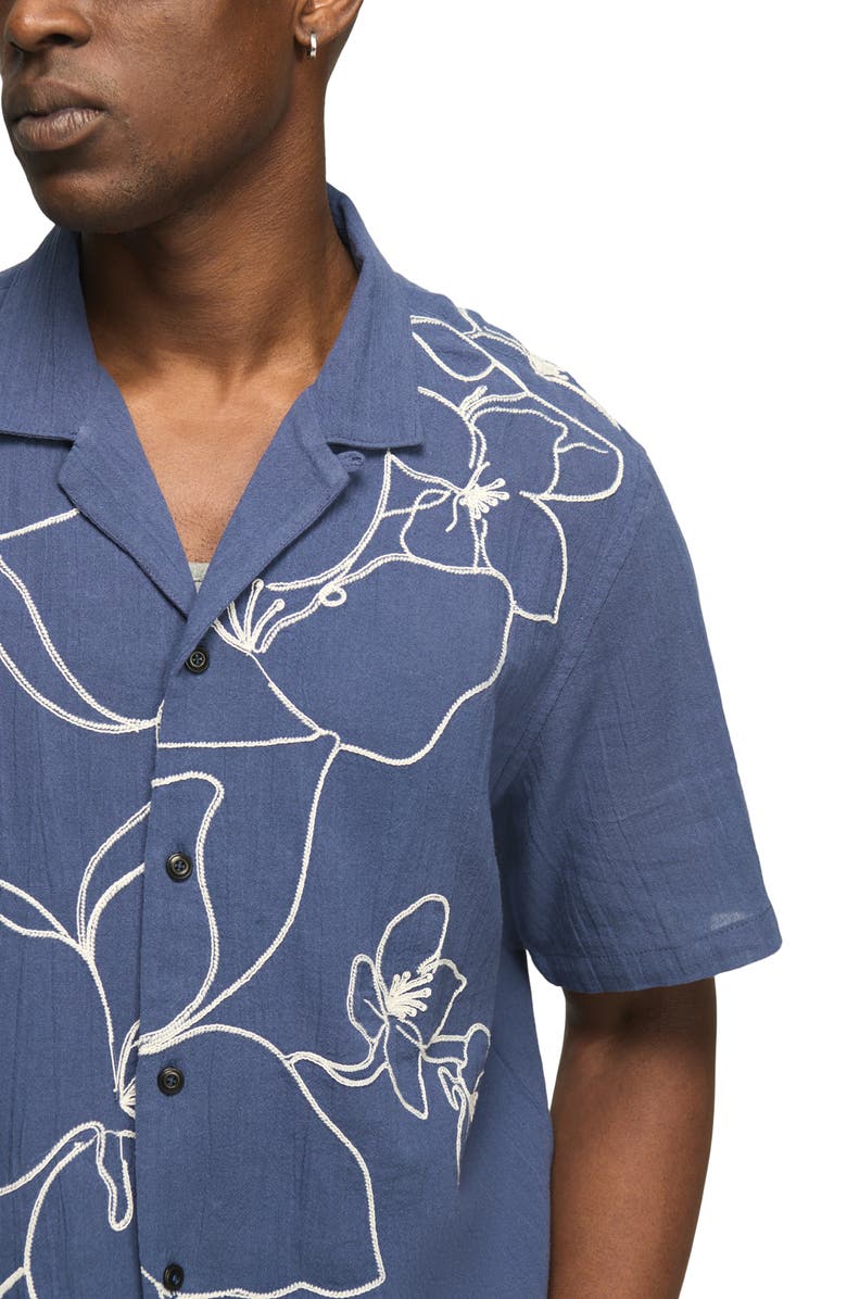 Lucky Brand Floral Embroidered Cotton Camp Shirt, Alternate, color, 458 Blue