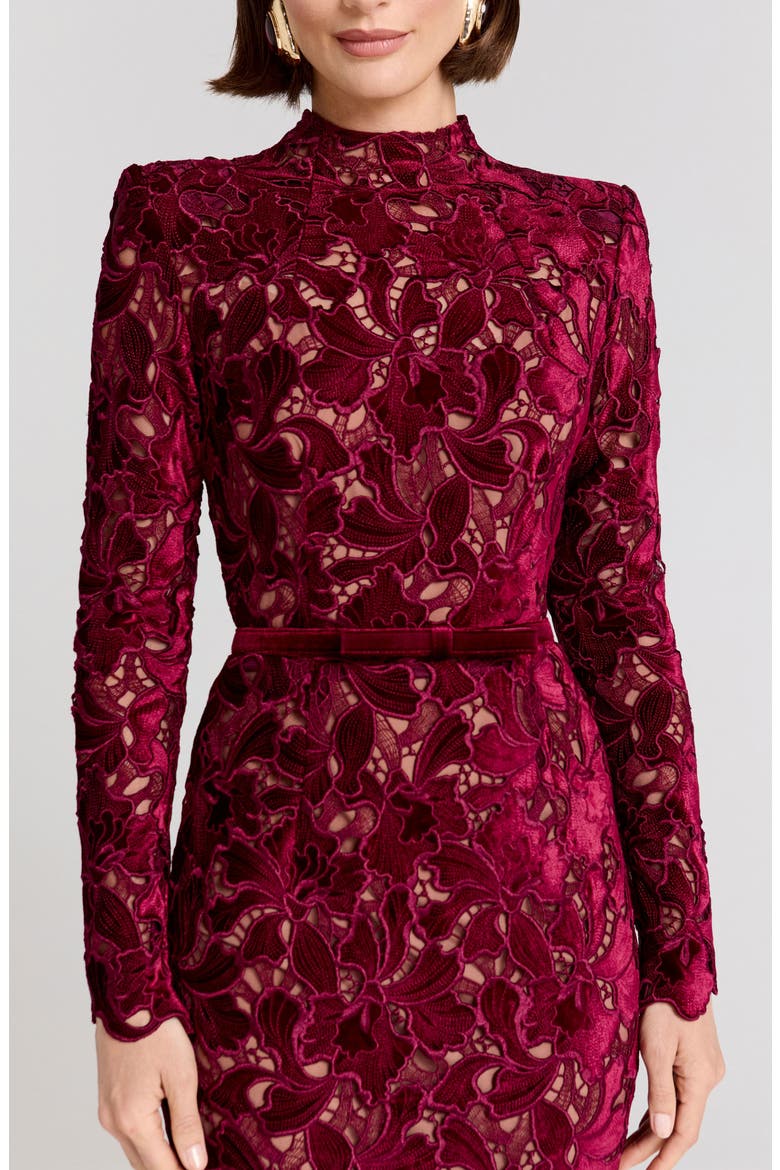 Diane Long Sleeve Lace Sheath Cocktail Dress, Alternate, color, BURGUNDY