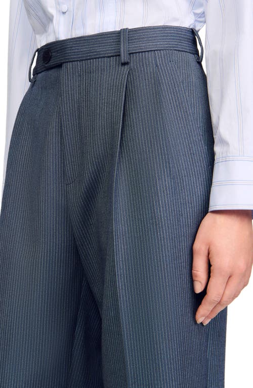 Sandro Striped Wide-leg Trousers In Blue
