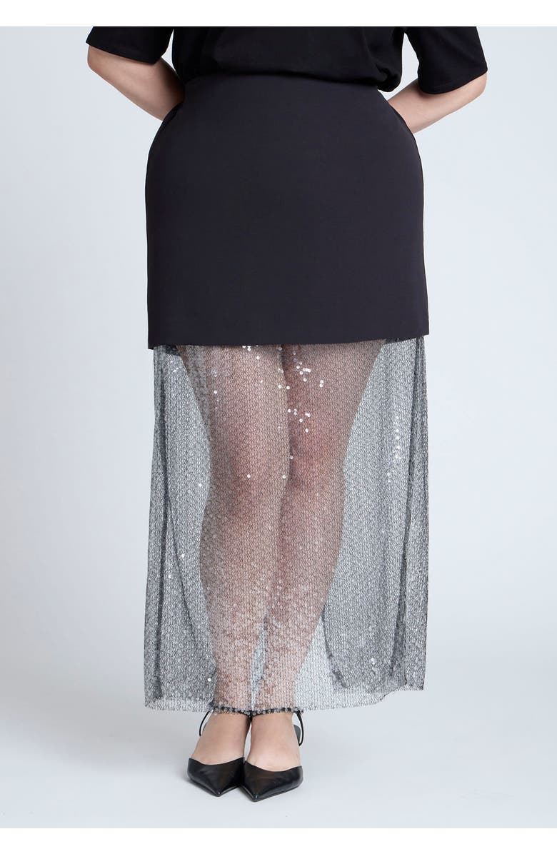 ELOQUII Sparkly Twofer Skirt, Alternate, color, Black Onyx