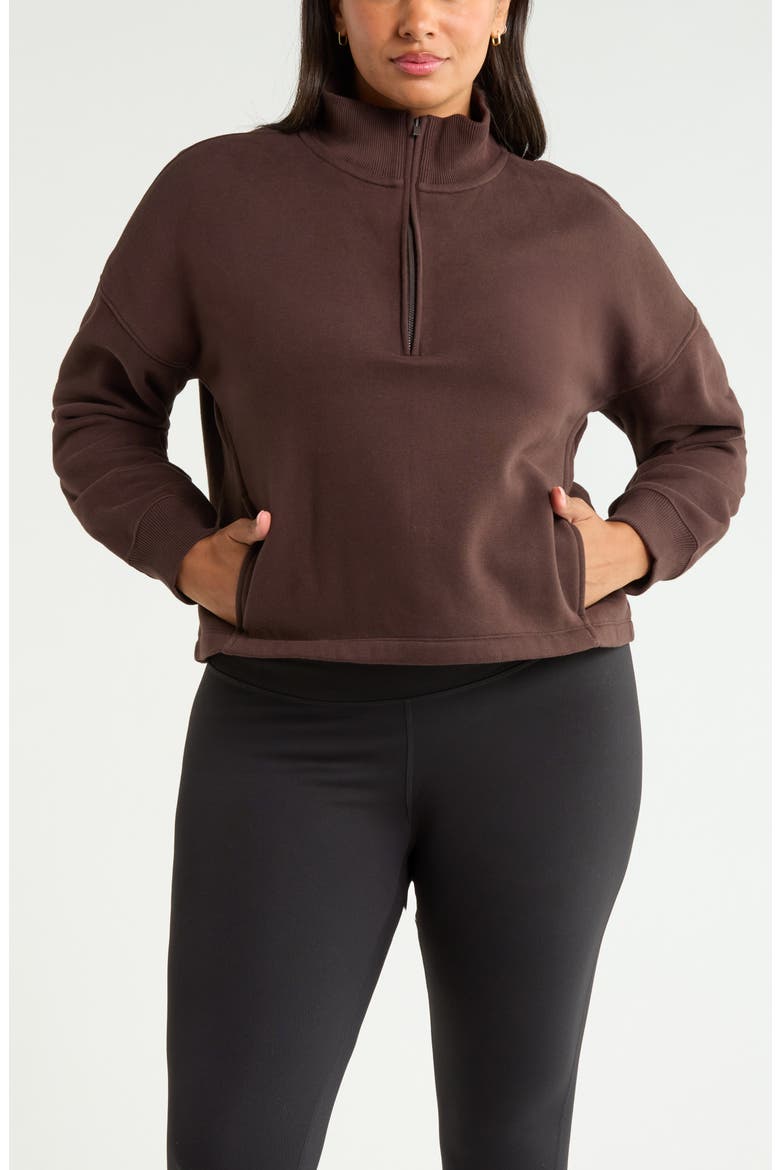Exhale Fleece Half Zip Pullover, Alternate, color, BROWN MOLE