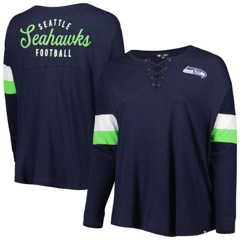 Women's New Era Navy Seattle Seahawks Plus Size Athletic Varsity Lace-Up V-Neck Long Sleeve T-Shirt