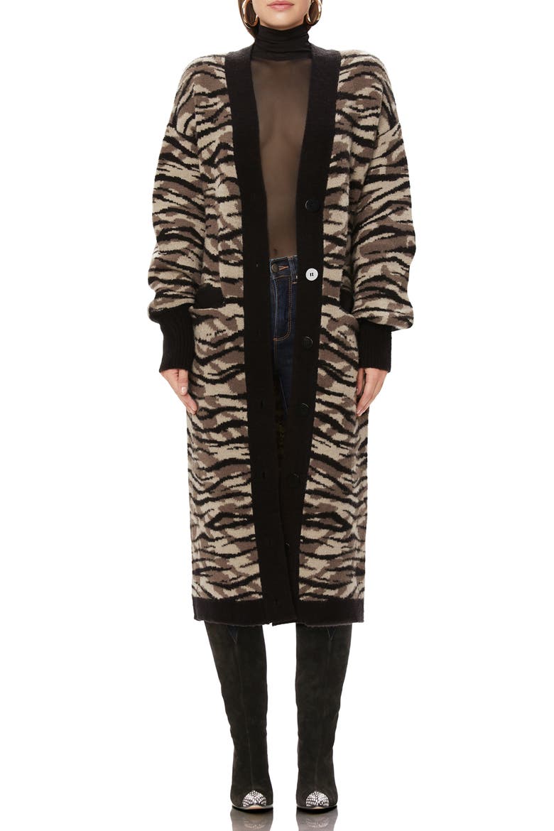 Tristan Zebra Camo Print Long Cardigan, Main, color, ZEBRA CAMO