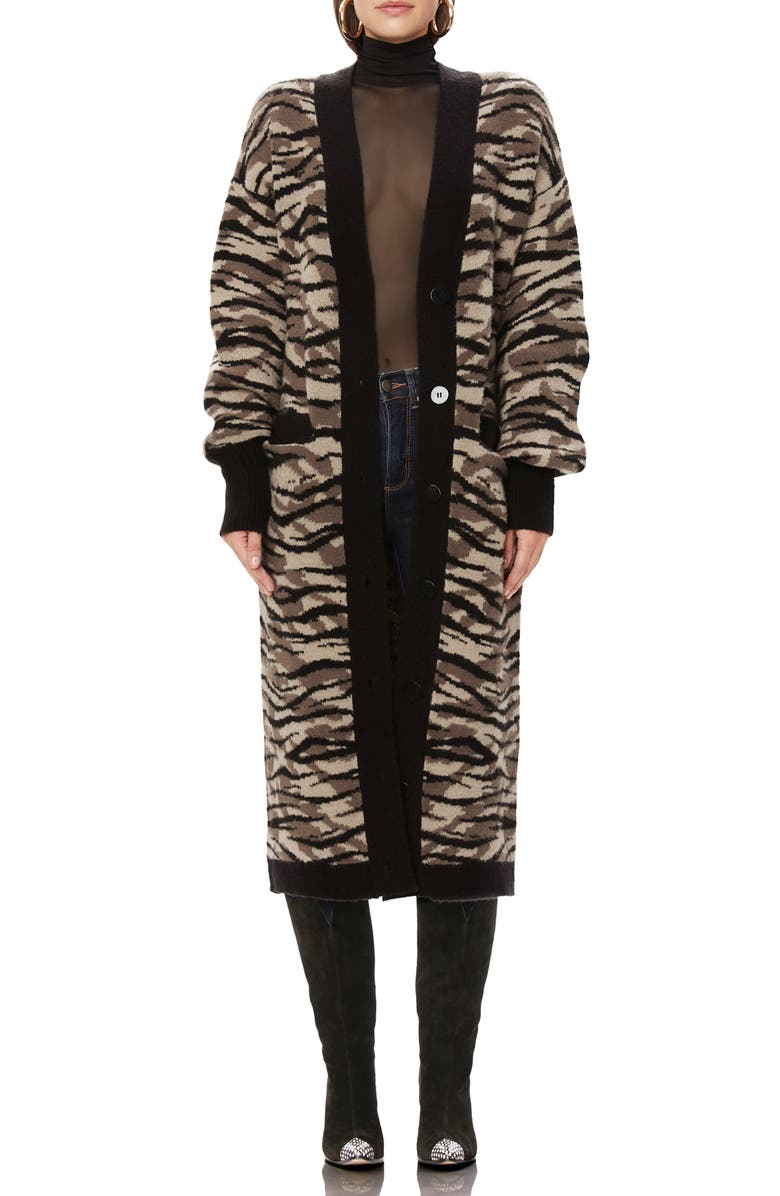 AFRM Tristan Zebra Camo Print Long Cardigan, Main, color,