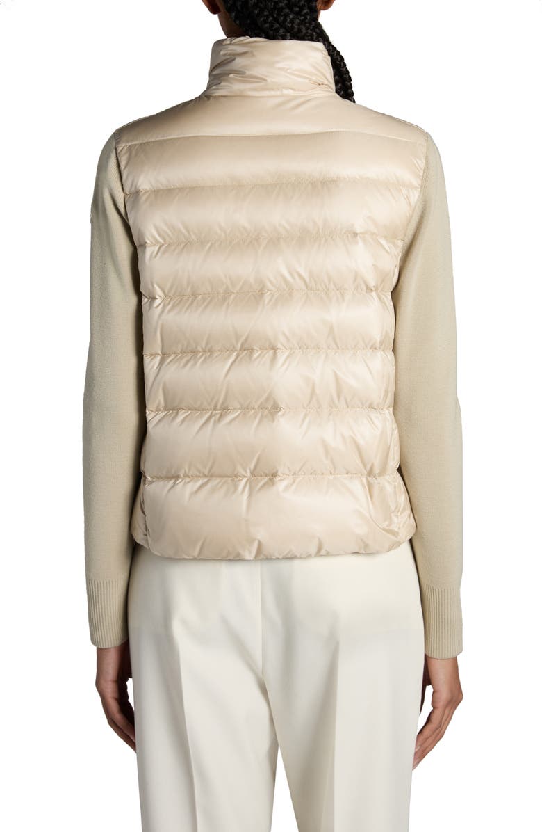 Moncler Quilted Down & Wool Knit Cardigan, Alternate, color, Beige