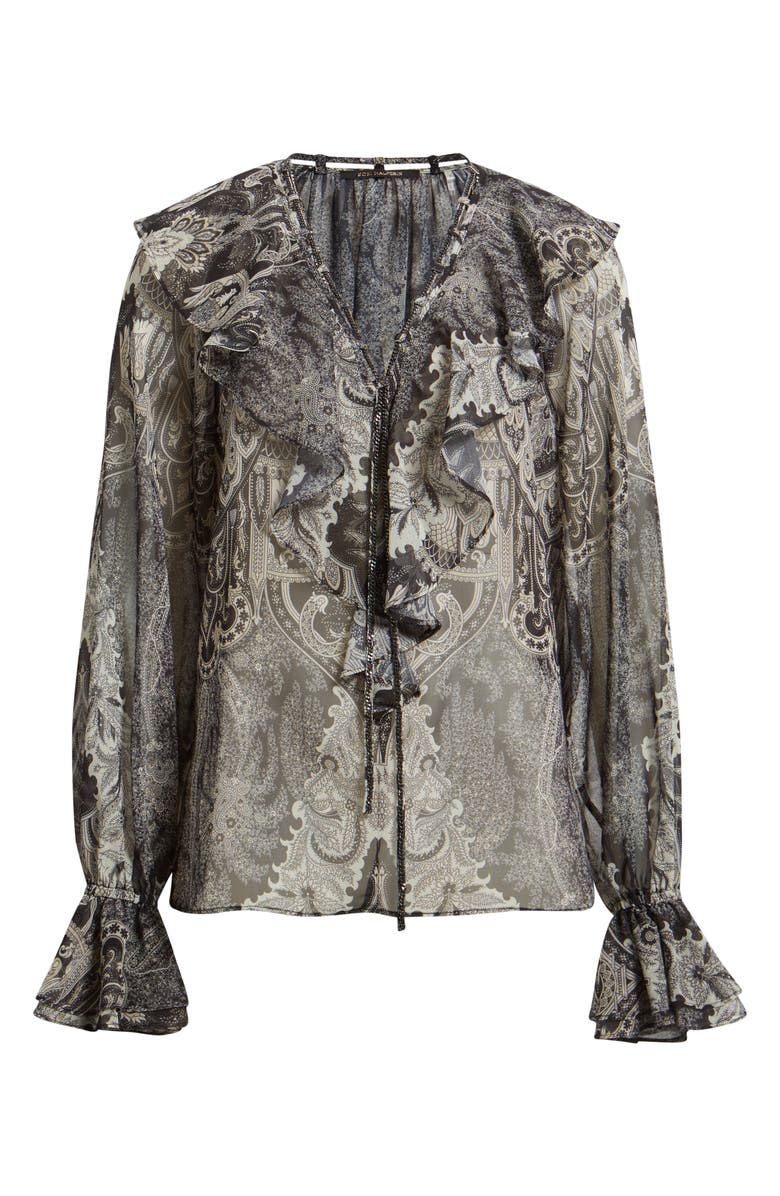 KOBI HALPERIN Locke Paisley Ruffle Semisheer Chiffon Top, Alternate, color, Black Multi
