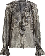 KOBI HALPERIN Locke Paisley Ruffle Semisheer Chiffon Top