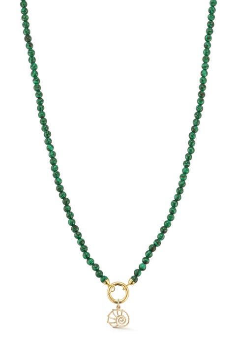 14K Yellow Gold Shell Charm Beaded Necklace