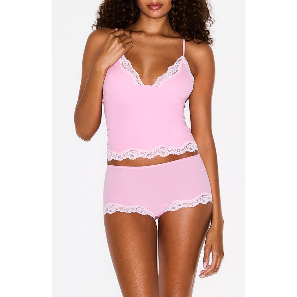 Skims Fits Everybody Lace-trim Cami And Shorts Set In Pink