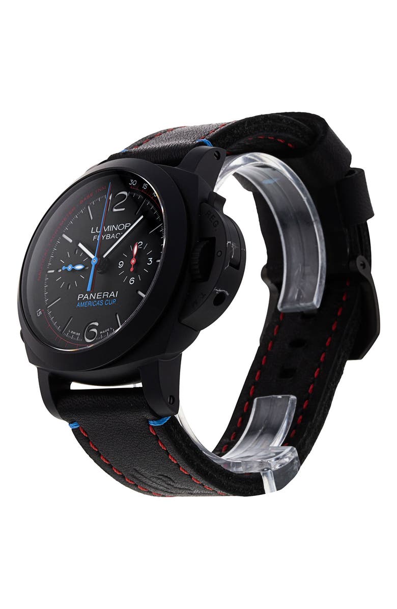 Watchfinder & Co. Panerai Preowned 2017 Luminor 1950 PAM00725 Leather Strap Chronograph Watch, 44mm, Alternate, color, Black