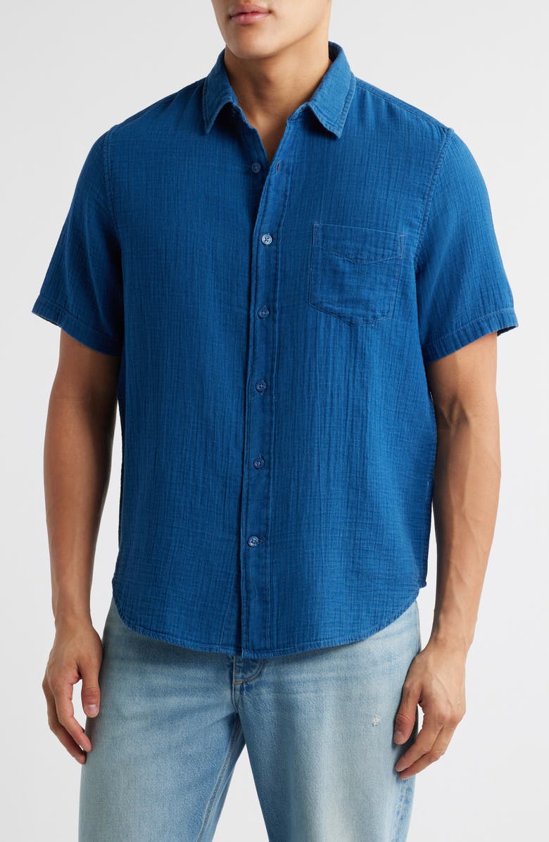 Treasure & Bond Duo Short Sleeve Gauze Button-Up Shirt, Main, color, Blue Indigo Washed