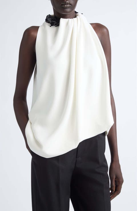 Embroidered Draped Sleeveless Top